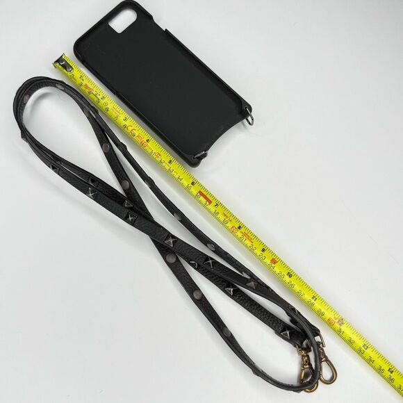 Bandolier Emma Black Leather Crossbody iPhone SE/7/8 Case with Studded Strap - Picture 4 of 12